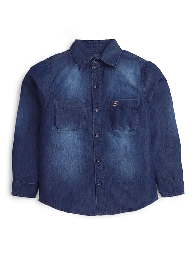 Knit N Knot Boys' Dark Blue Faded Denim Shirt  
