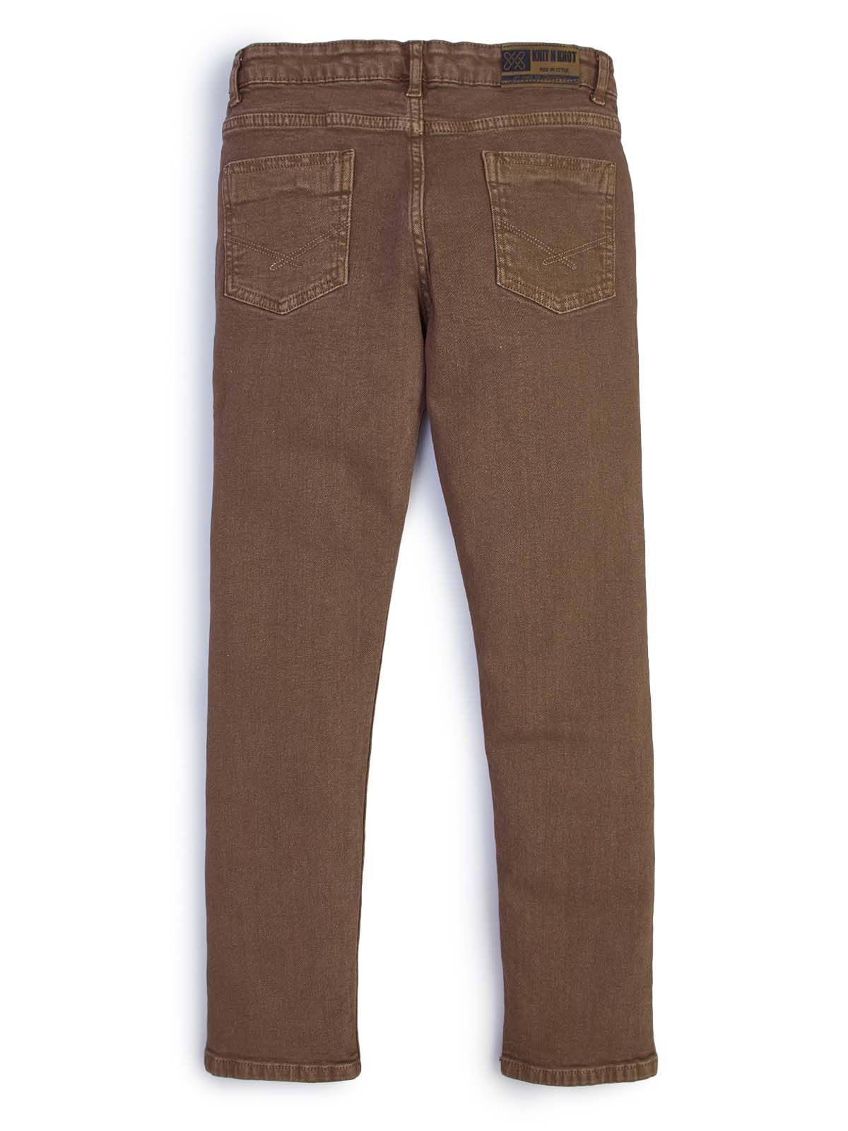 Knit N Knot Boys' Slim Fit Stretchable Brown Jeans 