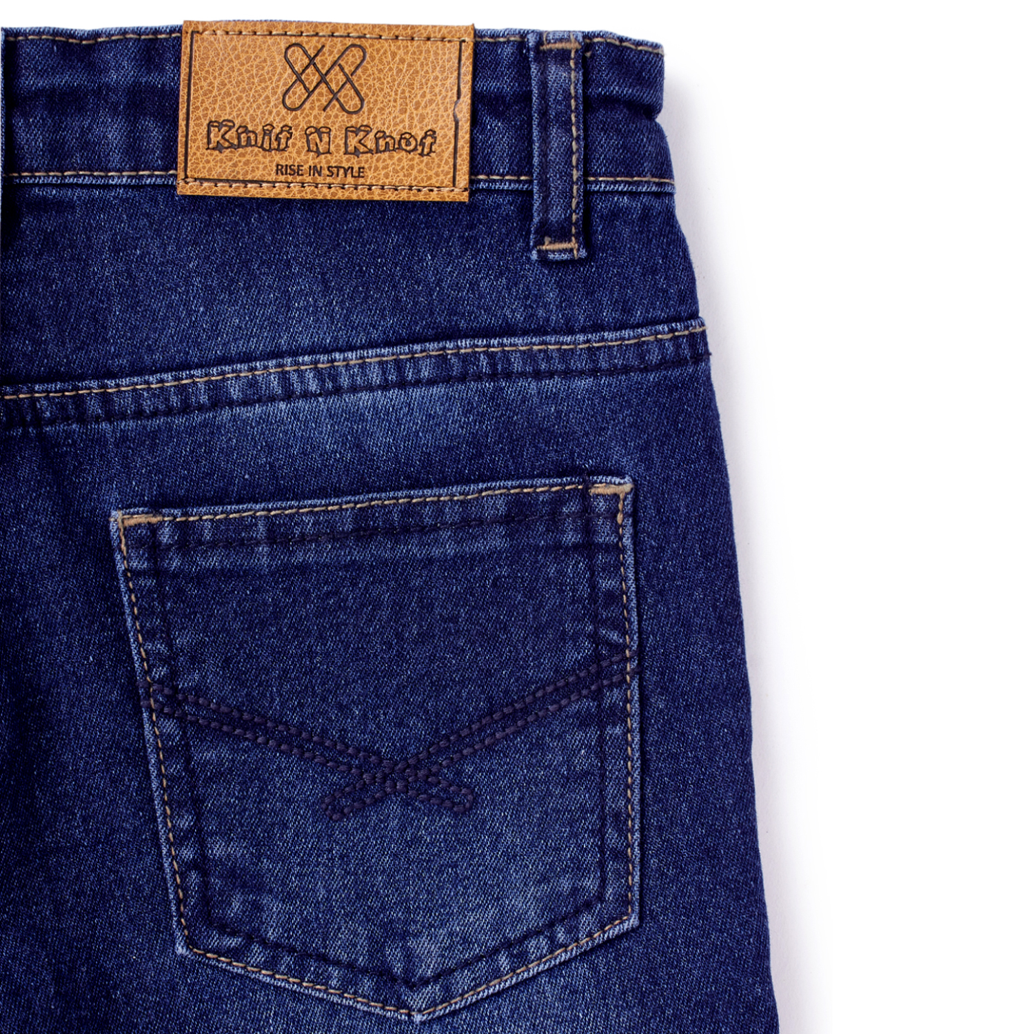 Knit N Knot Boys' Slim Fit Stretchable Indigo Faded Jeans