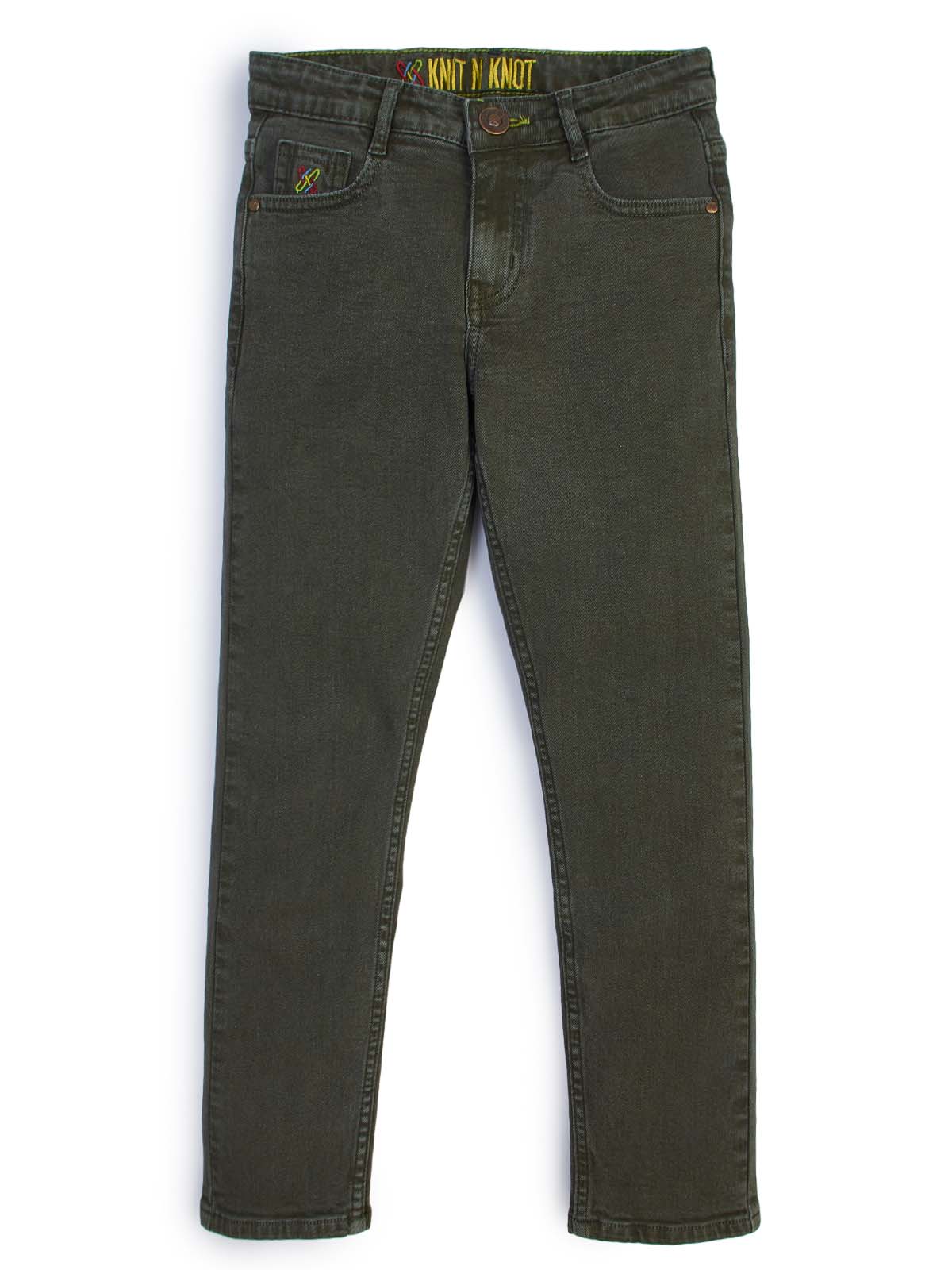 Knit N Knot Boys' Slim Fit Stretchable Olive Jeans  | Olive