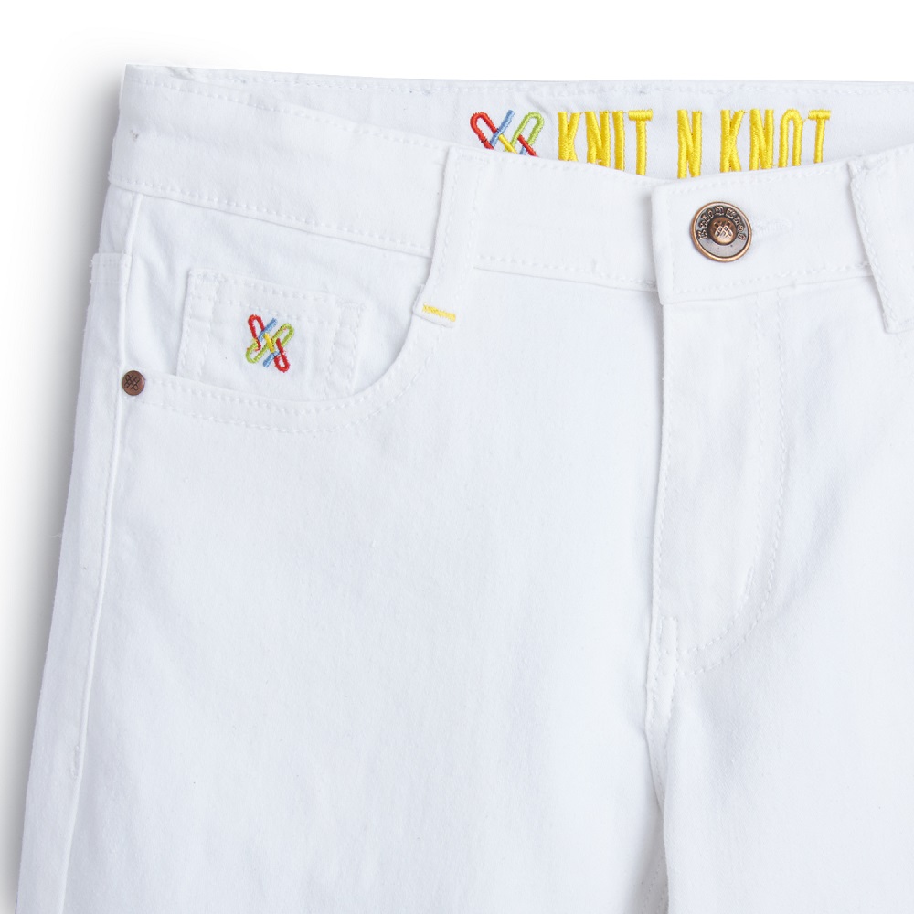 Knit N Knot Boys' Slim Fit Stretchable White Jeans | White