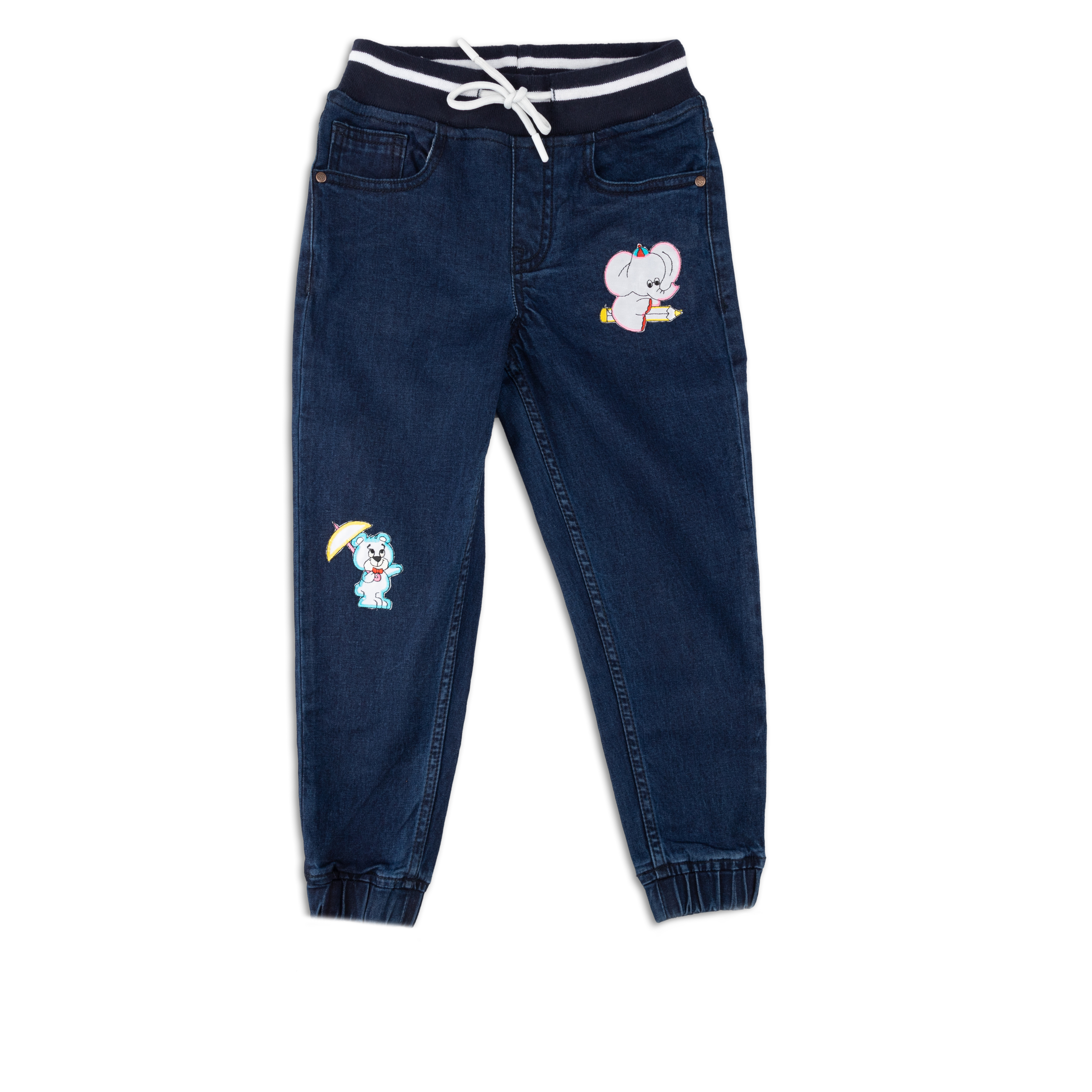 Knit N Knot Boys' Stretchable Navy Jogger with Embroidery Design 