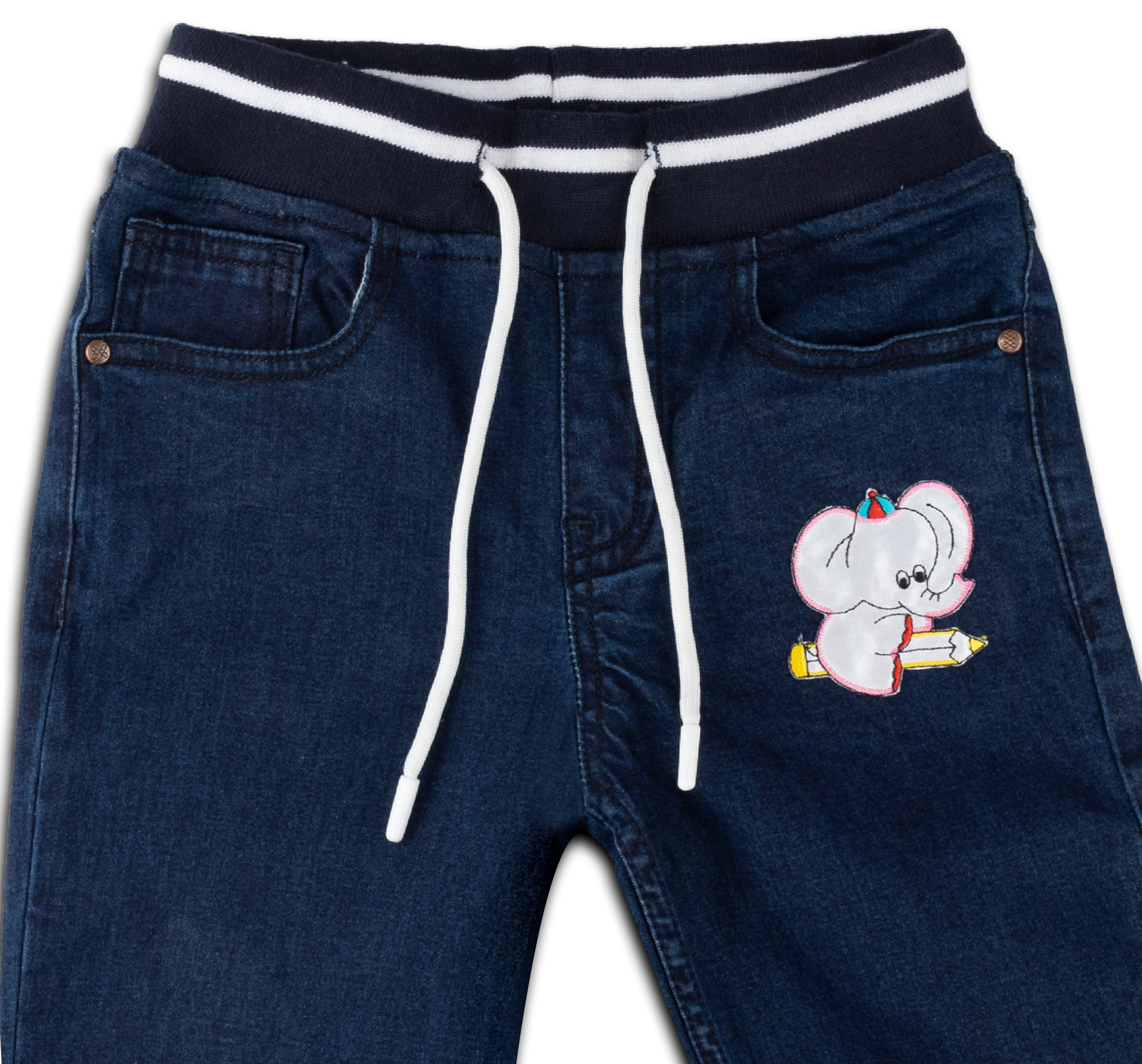 Knit N Knot Boys' Stretchable Navy Jogger with Embroidery Design 
