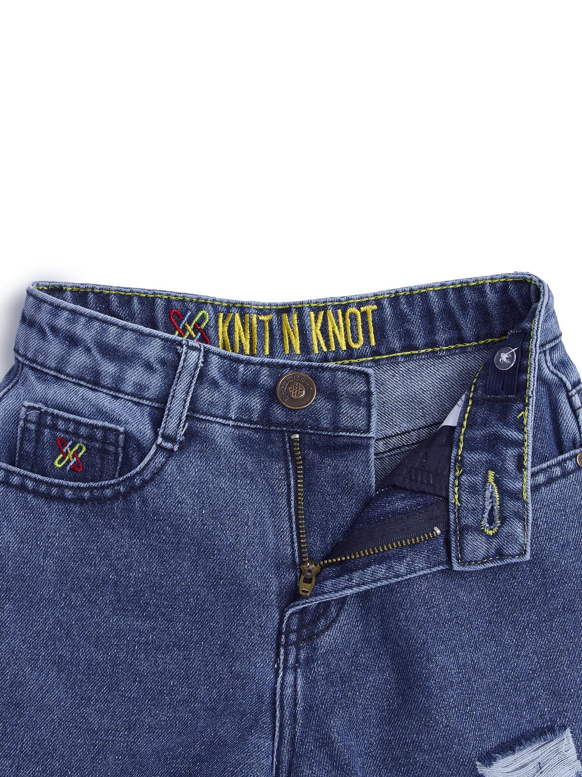 Knit N Knot Girls' Blue Cloud Ripped Shorts- Blue