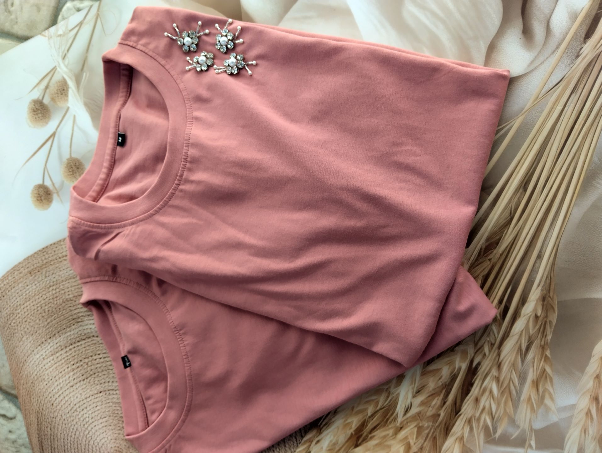 Salmon Pink Embellished Tshirt