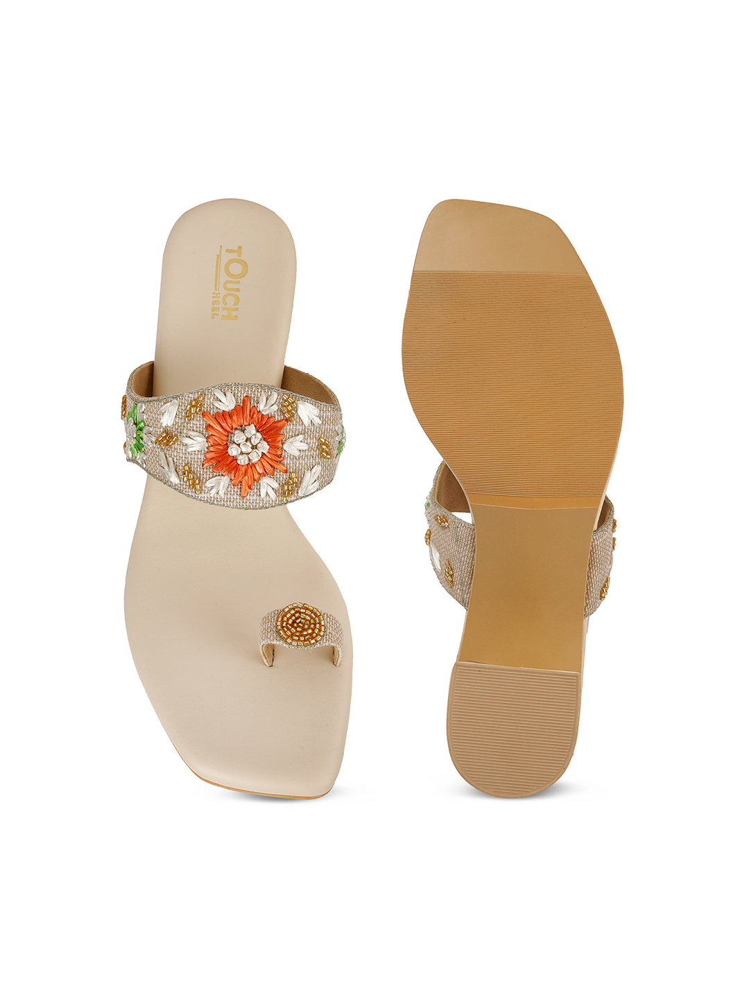 Women's Gold Ethnic wear Block Heel Fashion Sandals