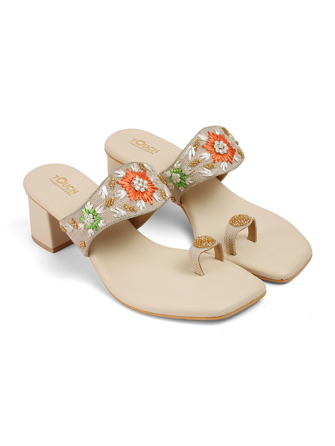 Women's Gold Ethnic wear Block Heel Fashion Sandals