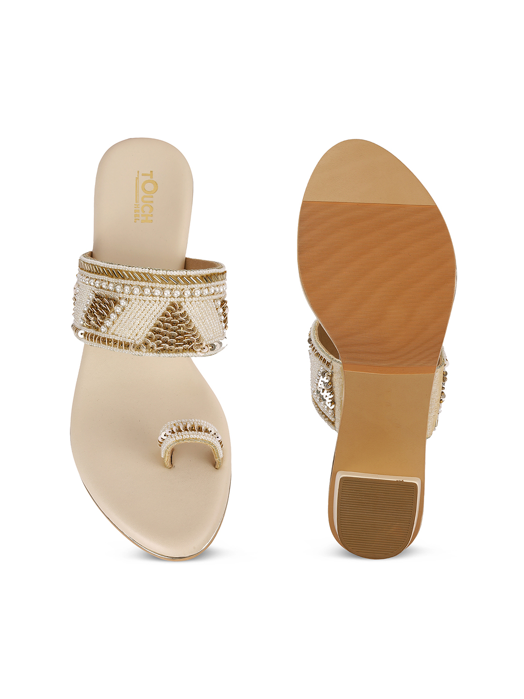 Women's Gold Party Ethnic Wear Block Heel Fashion Sandals